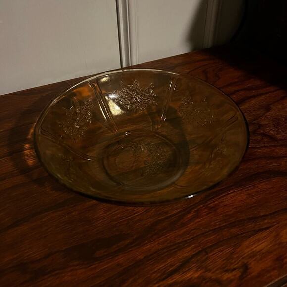 1930’s Federal Sharon Cabbage Rose Depression Glass Bowl Amber Yellow Vintage - Picture 7 of 7